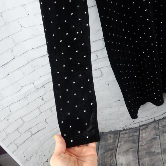 H&M BLACK VELVET RHINESTONE STUDDED LONG SLEEVE HIGH NECK DRESS SIZE SMALL - Picture 9 of 12